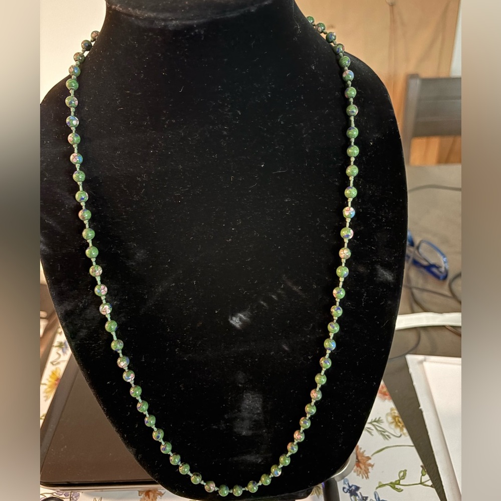 Green Malachite Stone Smooth Round Necklace - Handmade-Small Beads - 14 Inch L